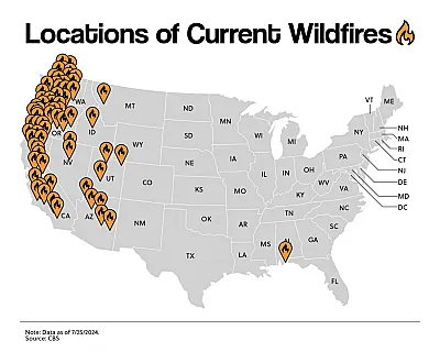 Locations of Current Wildfires